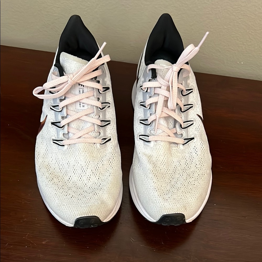 Nike Air Zoom Pegasus Women's Running Shoes - White, Black & Tortoise Swoosh.